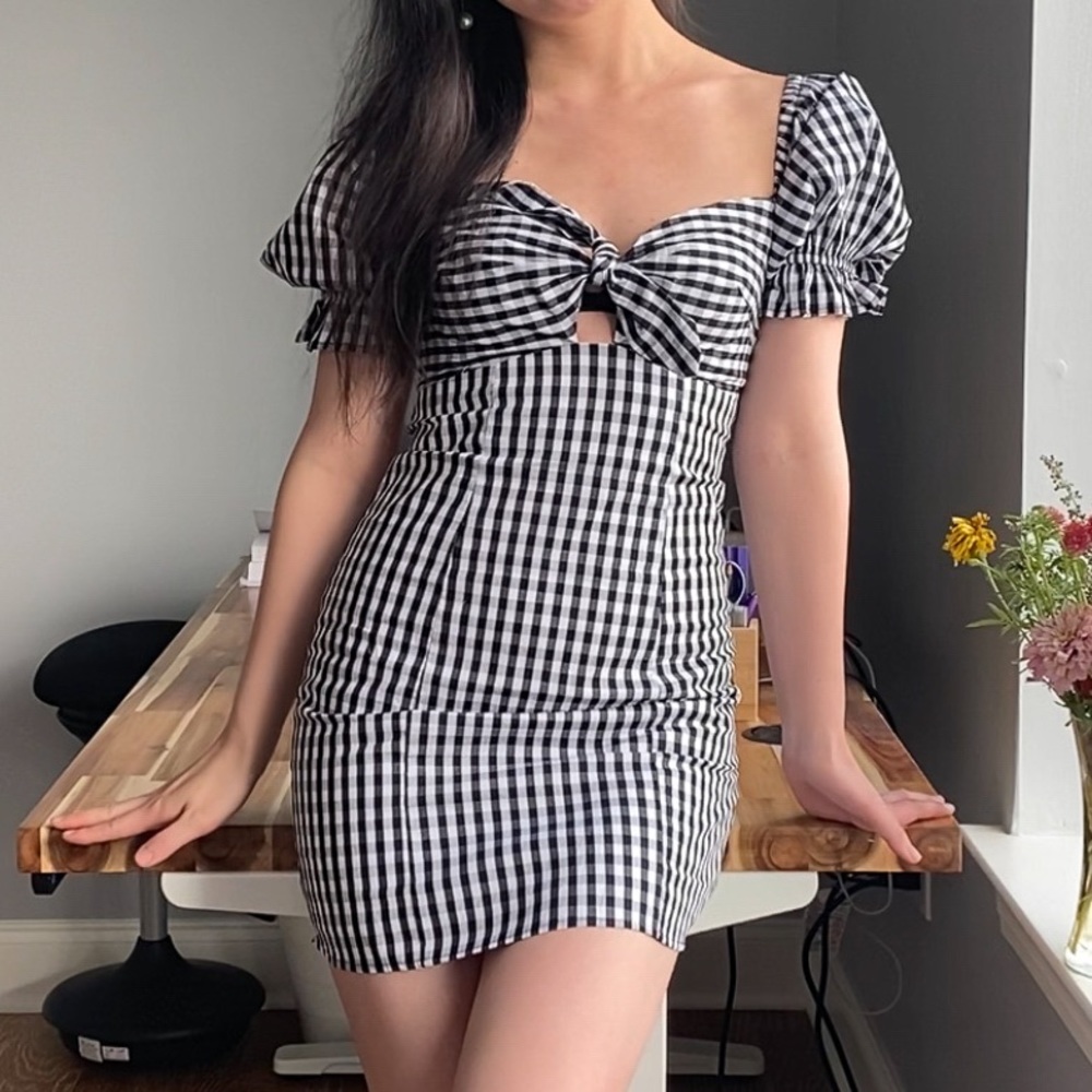 NWT UO Katie Gingham Tie-Front Mini Dress XS